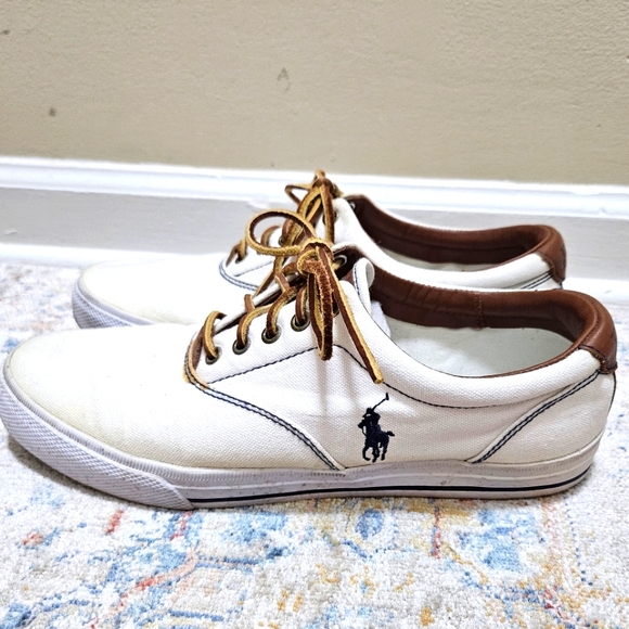 Polo Vaughn by Ralph Lauren Canvas Leather Upper White Sneakers Men's Size 11D. - Picture 2 of 9
